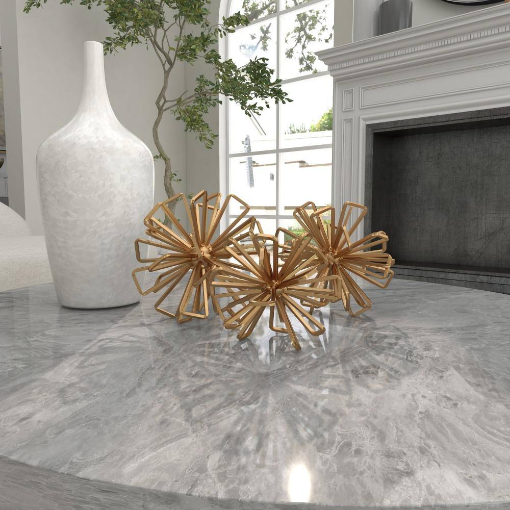 Gold Metal Geometric Sculptures Set of Three