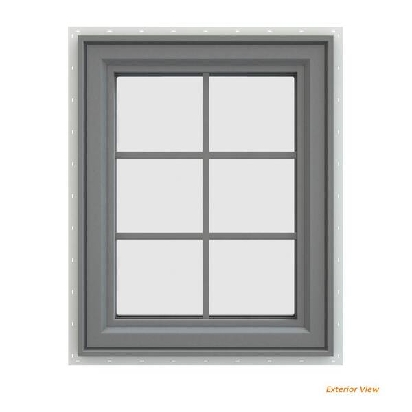 JELD-WEN 23.5 in. x 29.5 in. V-4500 Series Gray Painted Vinyl Left-Handed Casement Window with Colonial Grids/Grilles