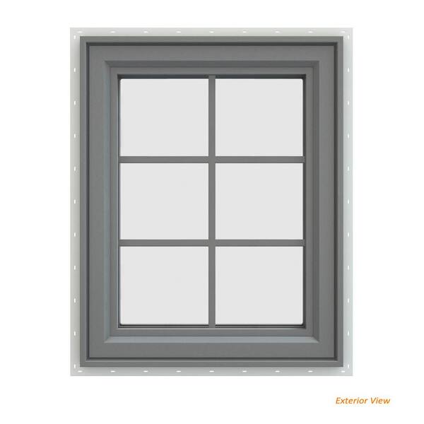 JELD-WEN 23.5 in. x 35.5 in. V-4500 Series Gray Painted Vinyl Right-Handed Casement Window with Colonial Grids/Grilles