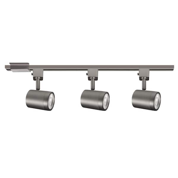 Charge 4 ft. Brushed Nickel Integrated LED Ceiling Mounted Hardwired Track Lighting Kit With 3 Cylinder Track Heads