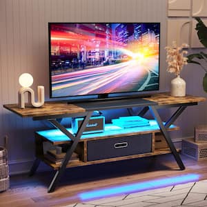 55 in. Rustic Brown TV Stand with Led Lights and Drawer for TVs Up to 65 in. Entertainment Center