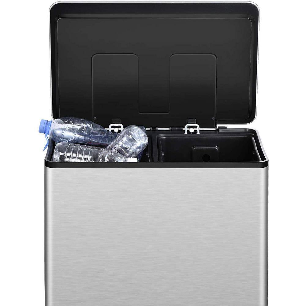 Stainless Steel Dual Compartment Step Trash Can with Soft Close Lid
