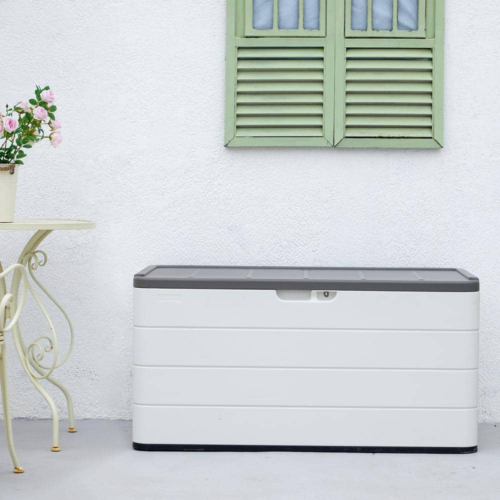 46'' White and Gray Lockable HDPE Outdoor Storage Cabinet
