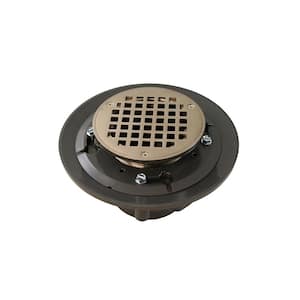 3 in. x 4 in. Heavy Duty PVC Drain Base with 3-1/2 in. IPS Metal Spud, 8-1/2 in. Pan and 5 in. Brushed Nickel Strainer