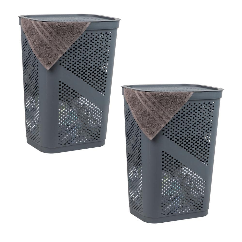 Grey 23.5 in. H x 13.75 in. W x 17.25 in. L Plastic 60L Modern Rectangle Laundry Room Hamper with Lid (Set of 2) price history on PriceWatchPro