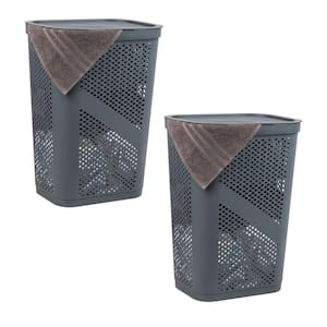 Gray 23.5 in. H x 13.75 in. W x 17.25 in. L Plastic 60L Slim Ventilated Rectangle Laundry Hamper with Lid (Set of 2)