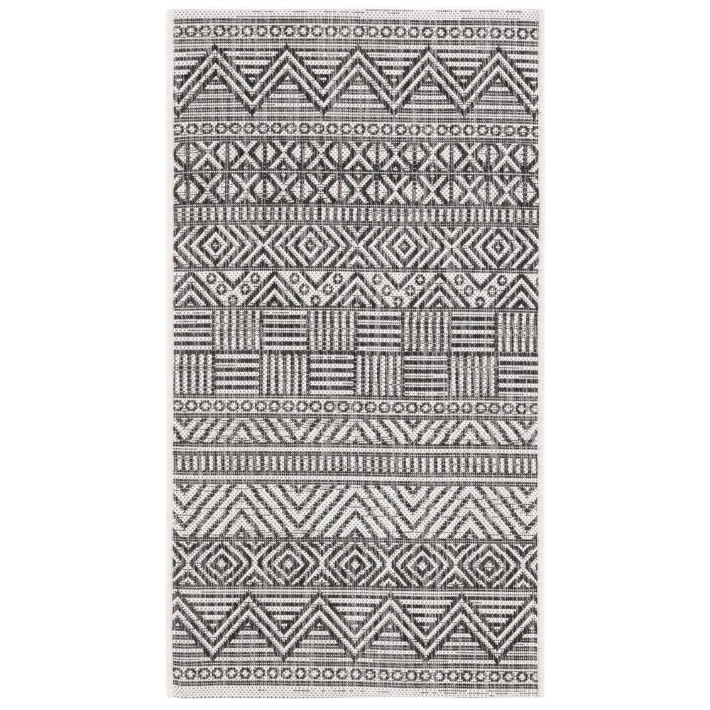 SAFAVIEH Courtyard Ivory/Black 3 ft. x 5 ft. Striped Tribal Chevron ...