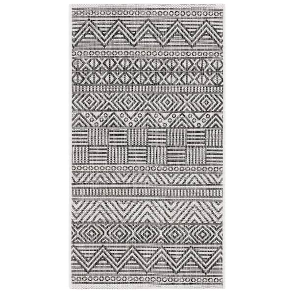 Courtyard Ivory/Black 3 ft. x 5 ft. Striped Tribal Chevron Indoor/Outdoor Area Rug