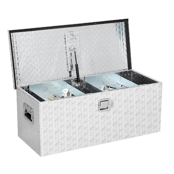 Heavy Duty Aluminum Truck Bed Tool Box with Diamond Plate, Lockable,Sliding Shelf,Side Handle, for Pickup, Trailer, RV