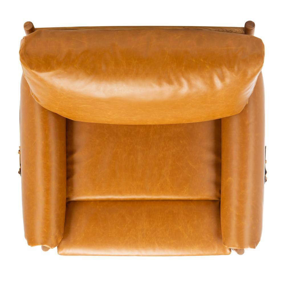 Oslo 32" Caramel Faux Leather & Natural Wood Mid-Century Accent Chair