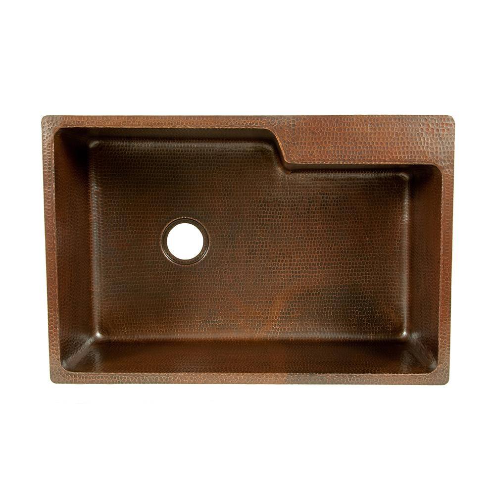 33" Hammered Copper Drop-In Kitchen Sink with Accessories