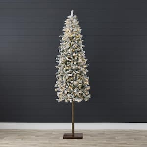 7.5 ft. Pre-Lit LED Flocked Pencil Alpine Artificial Christmas Tree with 350 Warm White Lights