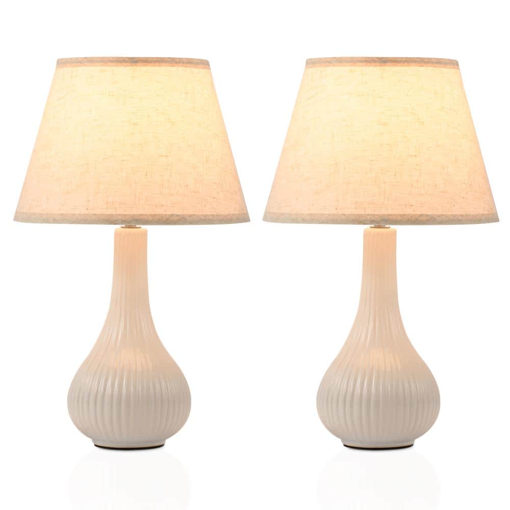 18.1 in. Ribbed White Ceramic Table Lamp with Beige Fabric Linen Shade for Bedroom Living Room (2-Pack) price history on PriceWatchPro