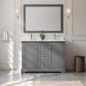 Avery 48''W x 22''D Double Vanity in Dark Gray w/ Cultured Marble Vanity Top in LightVein Carrara w/ Basins & Mirror