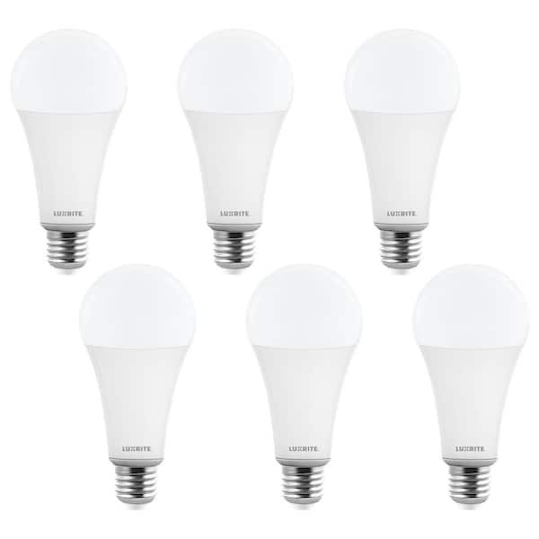 300W Equivalent, A23 LED A-Style Bulb, 4000LM, Dimmable, 3000K, E26, CRI80, 120V, Damp Rated Shatter-Proof, UL 6-Pack