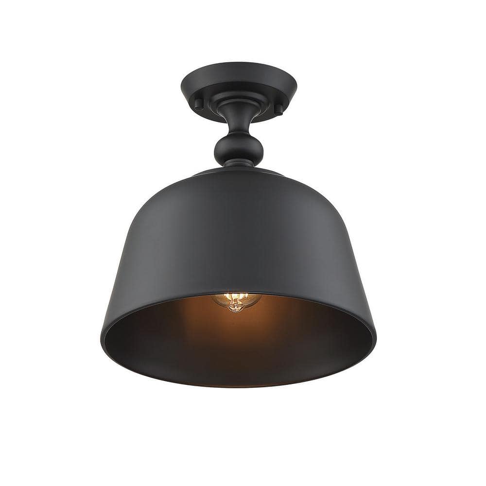 Matte Black Glass and Nickel Semi-Flush Mount Light