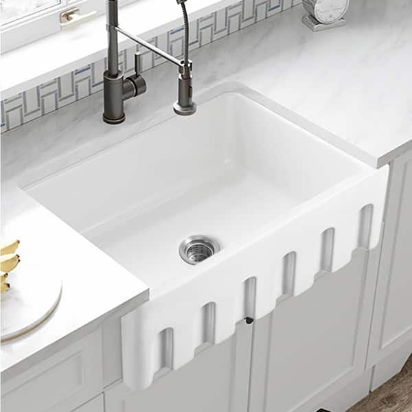 Staykiwi 30 in. Farmhouse Single Bowl White Ceramic Kitchen Sink with Bottom Grids