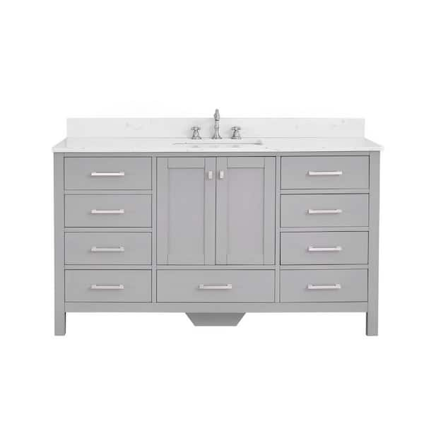 Enliven 60 in. Single Sink Freestanding Gray Bath Vanity with White Engineered Stone Top