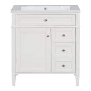 30 in. W x 18 in. D x 33 in. H Single Sink Bath Vanity in White with White Resin Top, Tip-out Drawer, Adjustable Shelf