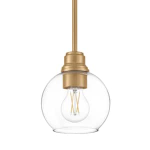 Florabelle 1-Light 6 in. W Mini-Pendant Antique Gold Clear Globe Glass Shade