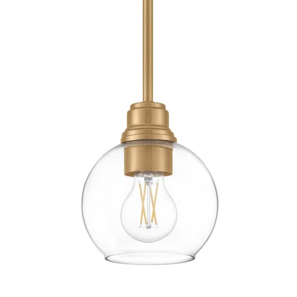 Hampton Bay Florabelle 1-Light 6 in. W Mini-Pendant Antique Gold Clear Globe Glass Shade