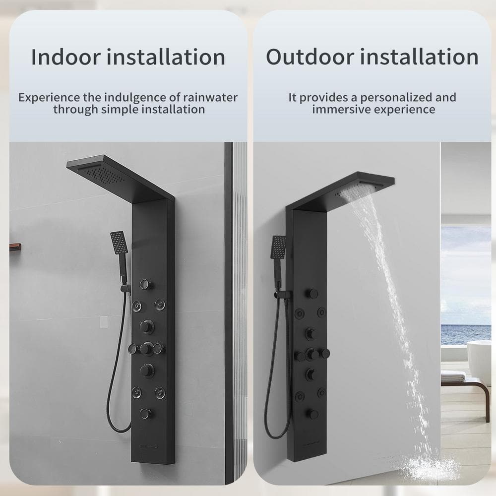 Matte Black 52'' Shower Panel with Rainfall Shower Head and Body Jets