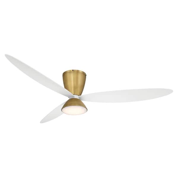 Hourglass 58 in. Indoor Legacy Brass Flush Mount Ceiling Fan with Integrated LED and Remote Control Included