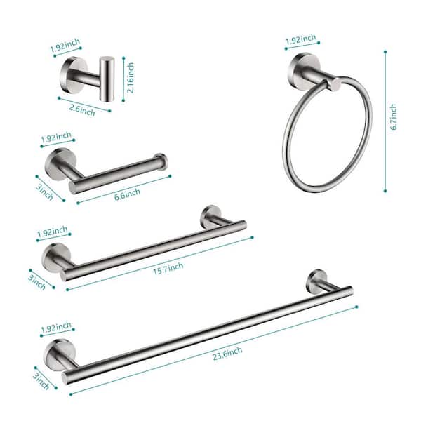 9-Piece Stainless Steel Bath Hardware Set with Towel Bar, Towel Ring, Robe Hook, Toilet Paper Holder in Brushed Nickel