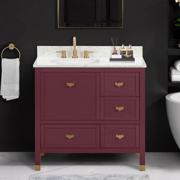 Alana 37 in. Single Sink Burgundy Red Bath Vanity with Alluring Quartz Top