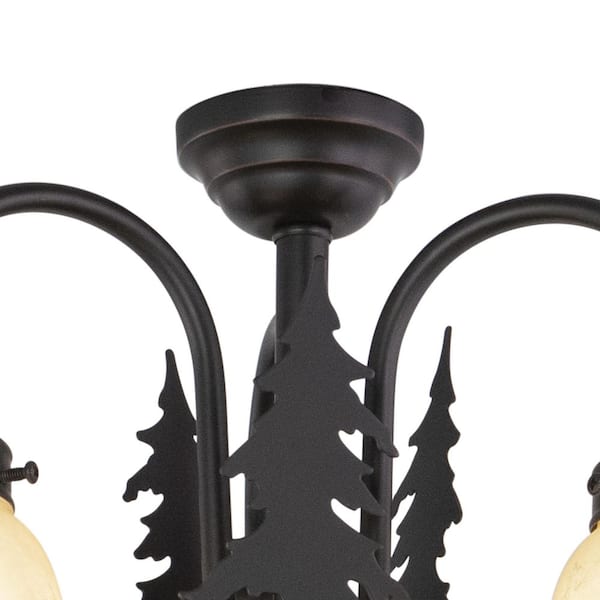 Bozeman 3-Light LED Burnished Bronze Rustic Bear Mini Chandelier or Ceiling Fan Light Kit with Shades