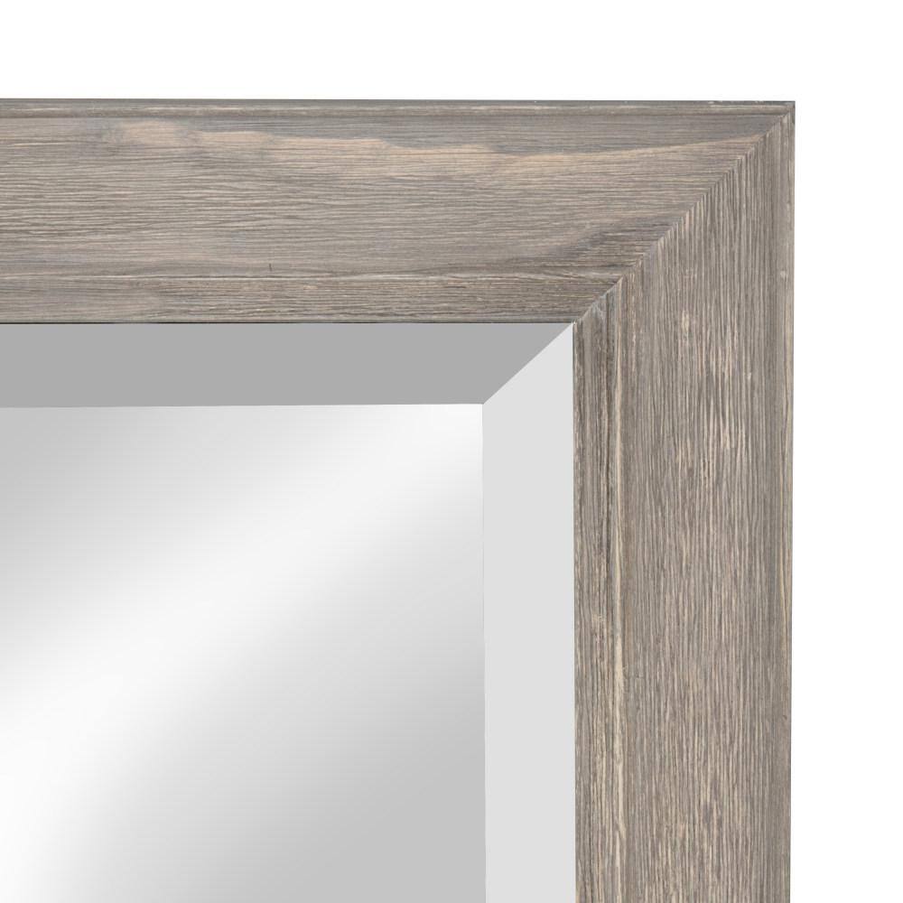 Rustic Graywash 36"x18" Wood Framed Pub Mirror with Metal Hooks