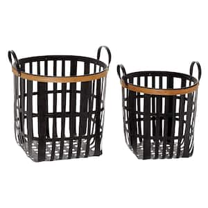 Black Bamboo Farmhouse Storage Basket 20 in., and 17 in. (Set of 2)