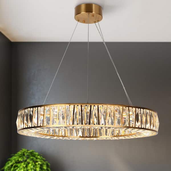 Laycantonic 1-Light Dimmable Integrated LED Brass Chandelier with Crystal Accents