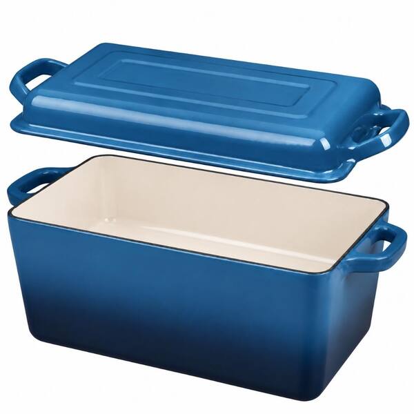 4 qt. Square Enameled Cast Iron Dutch Oven in Lake Blue for Bread Baking with Dual Handles