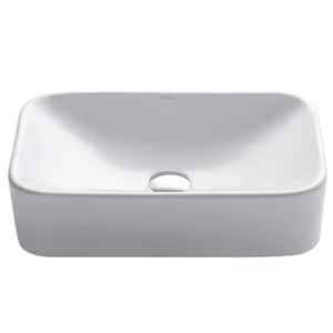 Soft Rectangular Ceramic Vessel Bathroom Sink in White