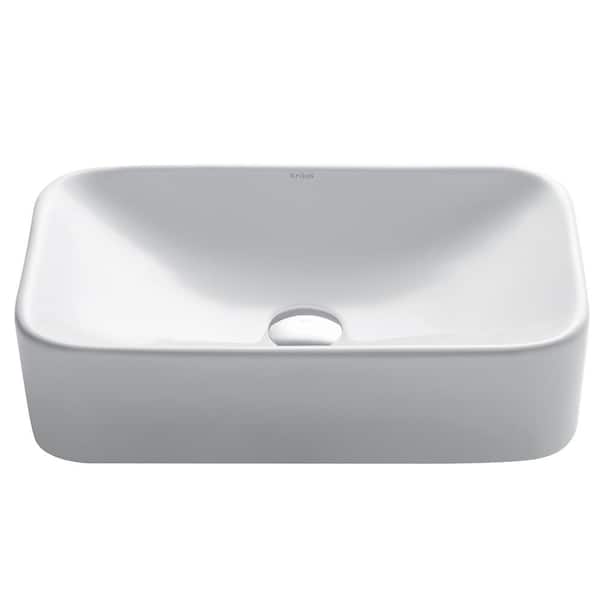 KRAUS Soft Rectangular Ceramic Vessel Bathroom Sink in White