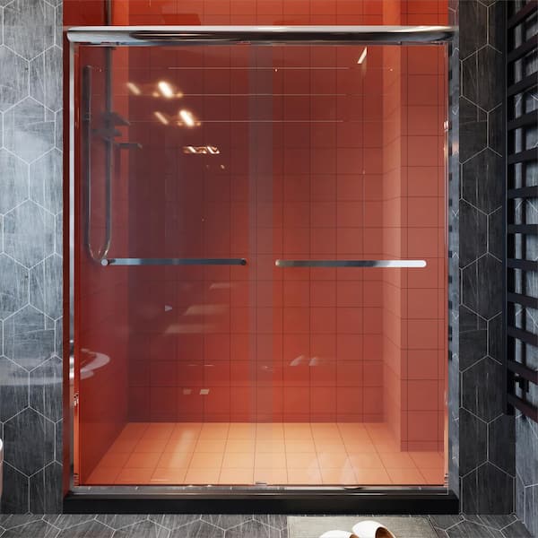 waterpar 56 - 60 in. W x 72 in. H Double Sliding Framed Shower Door in Chrome with Double Handle