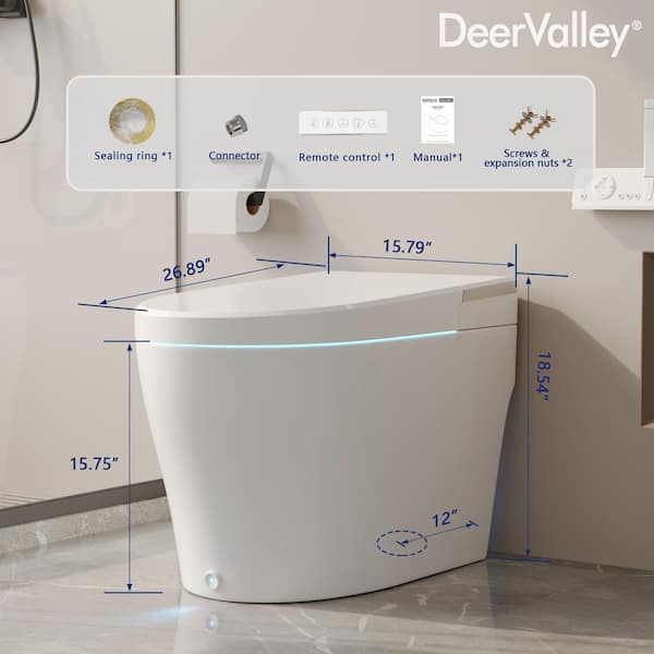 Elongated Smart Toilet Bidet in White with Remote, Blackout Flush, Off-Seat Auto Flush, Heated Seat and Warm Air Dryer