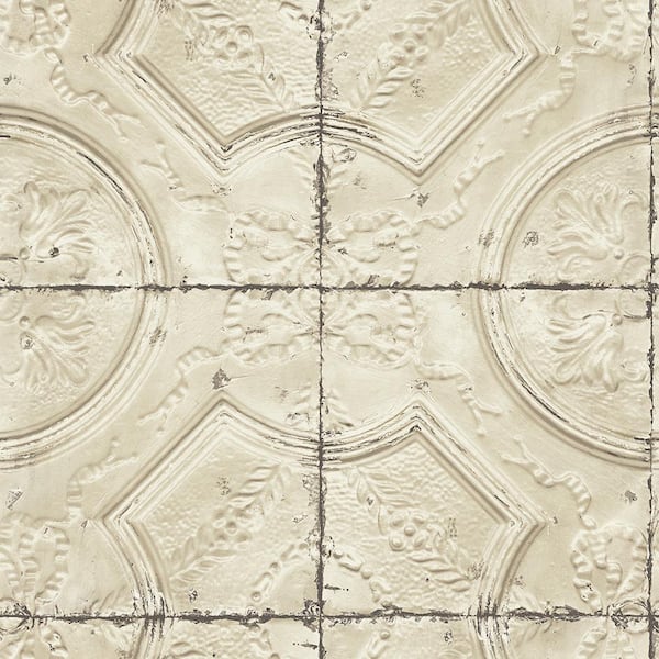 Chesapeake Susanna Beige Vintage Tin Tile Beige Wallpaper Sample