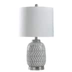 23.25 in. Ceramic and Metal Grey and White Table Lamp with White Round Hardback Shade