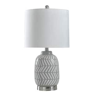 23.25 in. Ceramic and Metal Grey and White Table Lamp with White Round Hardback Shade