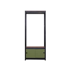 Kepsuul 15.75 in. D x 31.50 in. W x 76.75 in. H Black Clothing Rack + 1 Shelf + 1 Dark Green Door Wood Closet System