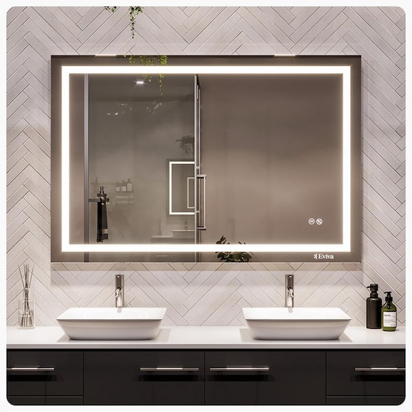 Eviva LED 48 in. W. x 32 in. H Rectangular Frameless Anti-Fog Wall Bathroom Vanity Mirror in Glass