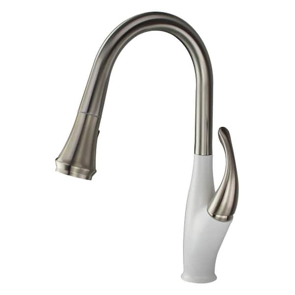 Layla Single-Handle Pull-Out Sprayer Kitchen Faucet in Luxe Stainless / White