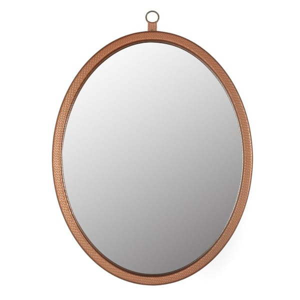 Unbranded 23.62 in. W x 29.92 in. H Modern Design Oval PU Covered MDF Framed Wall Bathroom Vanity Mirror in Champagne Woven