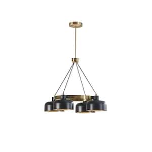 Light Pro 4 Light Black and Gold Chandelier Light with Metal Shade for Dining Room, Living Room, No Bulbs Included