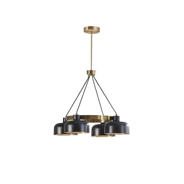 RCCFBHM Light Pro 4 Light Black and Gold Chandelier Light with Metal Shade for Dining Room, Living Room, No Bulbs Included