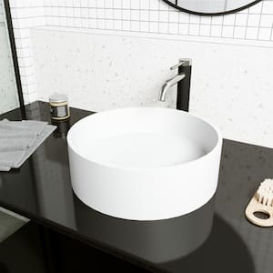 Matte Stone Bryant Composite Round Vessel Bathroom Sink in White with Lexington Faucet and Drain in Brushed Nickel