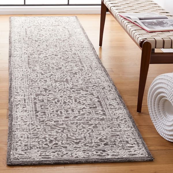 Roslyn 2 ft. x 9 ft. Dark Gray/Ivory Distressed Ornate Runner Rug