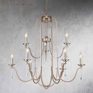 Ceolia 9-Light Silver Brushed Double Candlestick Crystal Chandelier with Crystal Pendant